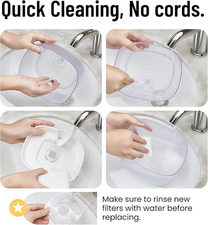 Veken Cat Water Fountain with Detachable Tank, Easy to Clean & Assemble, 84oz/2.5L Automatic Pet Drinking Dispenser with Quiet Operation & LED Light for Cats, Dogs and Small Pets, White