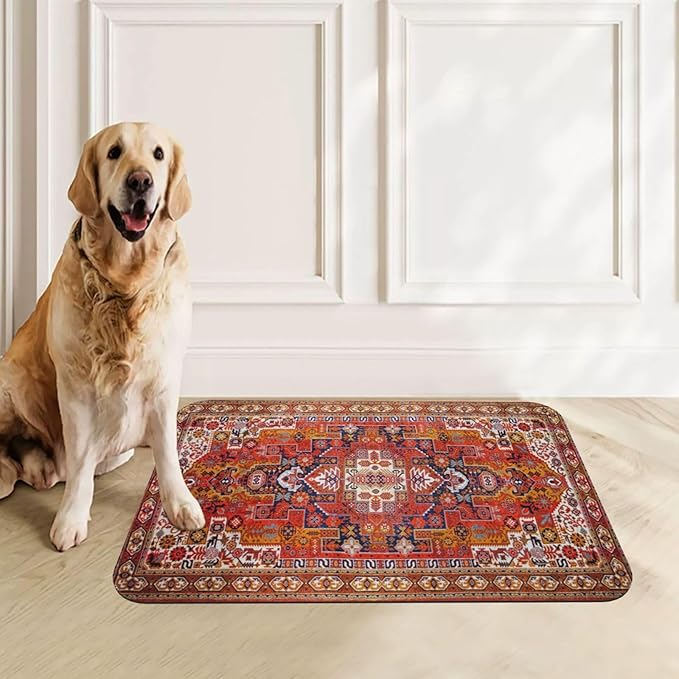Boho Folk Geometric Ornament Dog Food Mat Absorbent Bowl Mats No Stains Quick Dry Waterproof Pet Cat Placemats for Food and Water, 30x45cm