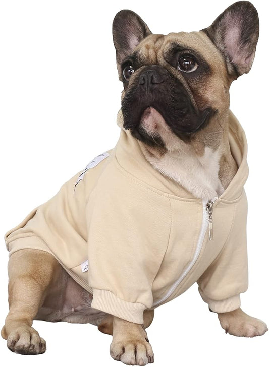 iChoue Pug Clothes Hoodies for Dogs Puppy French Bulldog Frenchie English Boston Terrier Bully Pitbull Sweatshirt Sweater Clothing Cold Weather Winter Coats - Khaki/Small