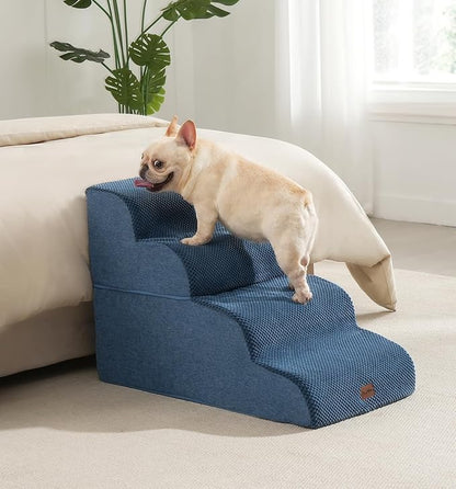 Made4Pets Dog Stairs Ramp for Bed 19.7" H, 4-Step Dog Steps for High Bed Couch Sofa Climbing, 35D Foam Pet Steps for Small Dogs and Cats, Non-Slip Bottom Pet Stairs, Navy