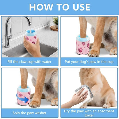 Dog Paw Cleaner Cups for Dogs Pet Foot Washer Paw Scrubber for Medium Small Dogs Cats Cleaning Cup Groovy Pink Paw Prints and Hearts