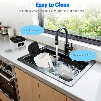 TYM Dual Automatic Cat Feeder 2 Cats, 7L Timed Cat Food Dispenser for Multiple Pets, Double Auto Dog Feeder with Slow Feed, WiFi Programmable Feeders Smart App Control, Steel Double Bowls Easy Clean