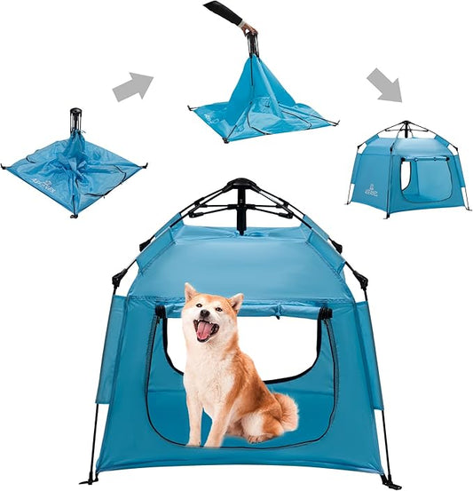 Outdoor Pet Automatic Camping Tent, Pop up Cave Bed for Indoor Cats and Small Dogs, Portable Cat House Dog House, Sky Blue.