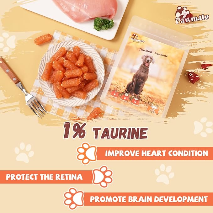 Dog Treats Chicken Sausages, Natural Chicken Jerky Training Treats with Glucosamine, Chondroitin, MSM and Taurine, Low Fat Soft Chewy Snacks for Small Medium Dogs, 10.6 oz