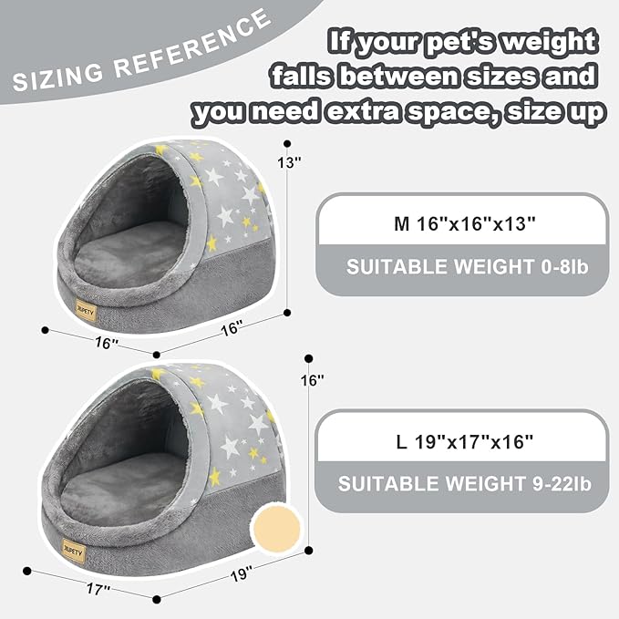 Jiupety Cute Cat Beds for Indoor Cats, Cat Cave Bed for Kittens, Large Cat Cave and Covered Cat Bed with Anti-Slip Bottom, Washable Removable Cushion, M(16"x16"x13"), Gray Star