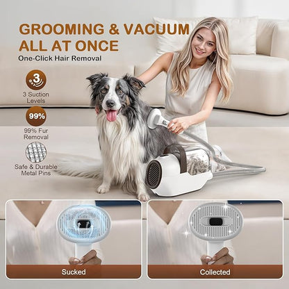 Dog Grooming Vacuum, Dog Grooming Kit with Pet Clipper Nail Grinder, 6 Pet Grooming Tools (Caramel)