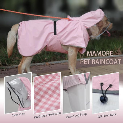 Waterproof Dog Raincoat, Reflective Adjustable Hooded Dog Rain Coat, Lightweight Breathable Pet Rain Jacket Poncho Double Layer with Leash Hole for Small Medium Large Dogs (Pink, 3X-Large)
