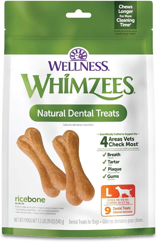 WHIMZEES Wellness Ricebone Dog Dental Treats, Natural Chews, Large Size, (9 Count)