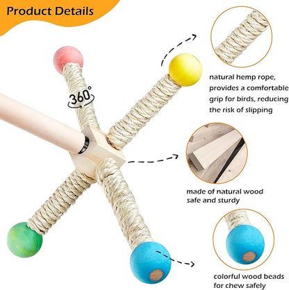 Large Bird Stand Perch Toy for Cage, Interactive Spinning Toys, Wooden Exercise Wheel Quaker Toy, Enrichment Bird Cage Accessories Perch Toys for Medium-Sized Birds Cockatiel Ring-Necked Caique (L)