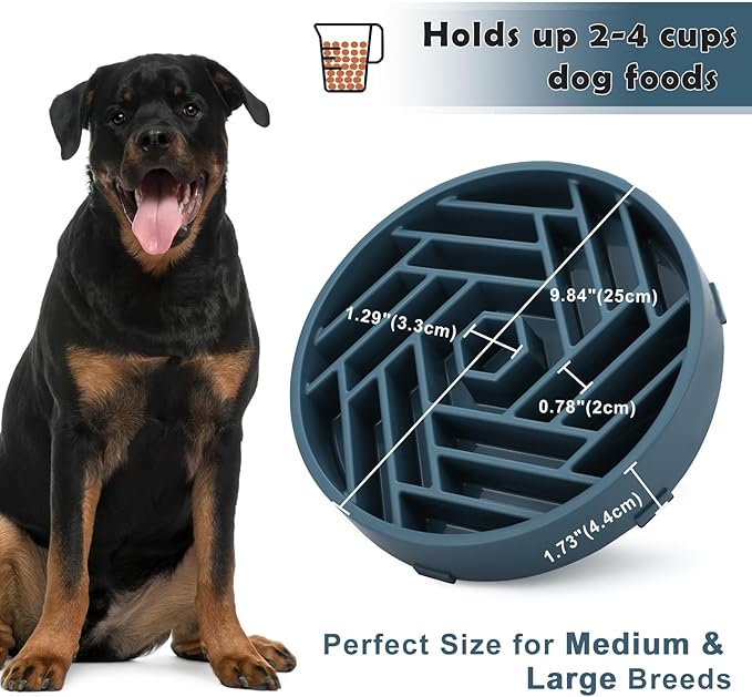 TOBYTO Slow Feeder Dog Bowls Large Medium Breed,Anti-Choking Slow Eating Dog Food Bowl,Non Slip Pet Slower Food Feeding Bowls Large Puzzle Slow Feeder Bloat Stop Maze Dog Dishes,Dark Blue