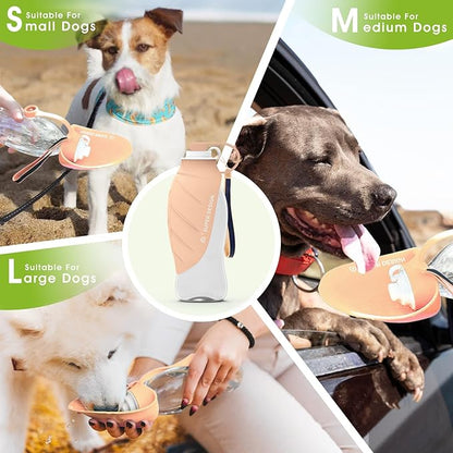 SUPERDESIGN Dog Water Bottle, Portable Dog Water Bottle for Small to Large Dogs, Leak Proof Dog Travel Water Bottle, Small Leaf Travel Water Bowl for Dogs and Dog Walking Accessories (19.6OZ, Pink)