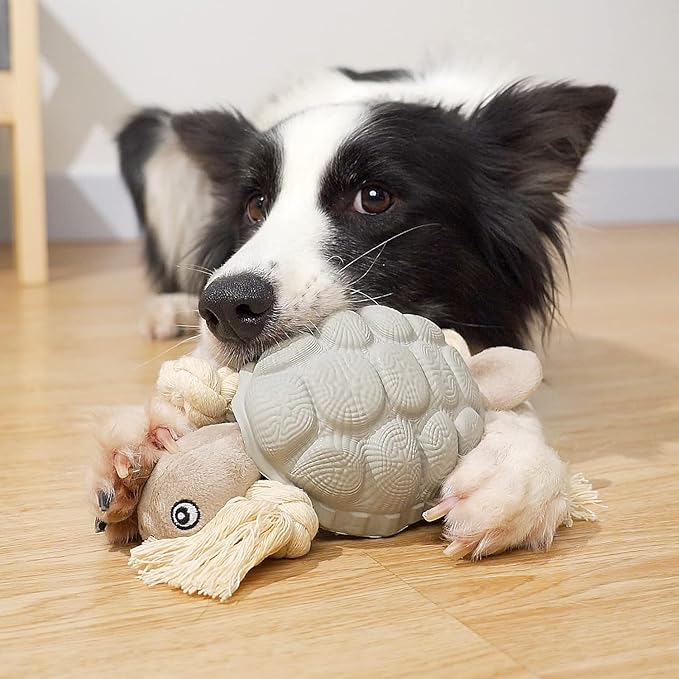 Dog Toys, Multi-Function Chew Toy for Teeth Cleaning, Food Dispensing Toys Medium, Large Dogs (Turtle, Grey)