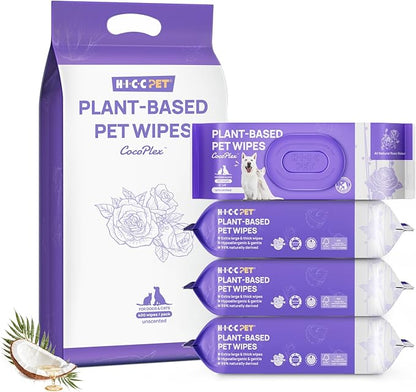 HICC PET Cleaning Deodorizing Wipes for Dogs & Cats, Vet Recommended Nourishes Smoothes Fur Grooming Wipes, Fermented Coconut Oil Grooming Body, Horse Skin, Coat & Hoof, 400 Count, Unscented