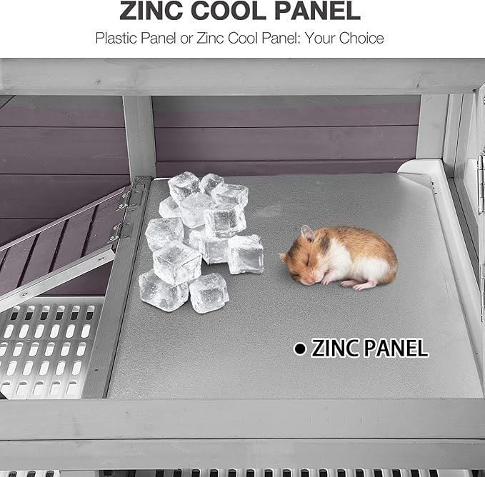Large Guinea Pig Cages Indoor with Wheels, Wooden Rabbit Hutch with Plastic Floor and Zinc Cool Plate, Anti-Chewing Ramp, Small Animal Habitat with Leakproof Tray for Hamster, Chinchillas, Rats