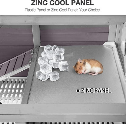 Large Guinea Pig Cages Indoor with Wheels, Wooden Rabbit Hutch with Plastic Floor and Zinc Cool Plate, Anti-Chewing Ramp, Small Animal Habitat with Leakproof Tray for Hamster, Chinchillas, Rats