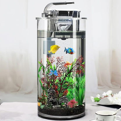 PietyPet Fish Tank Decorations Plants with Resin Cave Rock View, 9pcs Aquarium Decorations Plants Plastic,Fish Tank Accessories, Fish Cave and Hideout Ornaments, Aquarium Decor