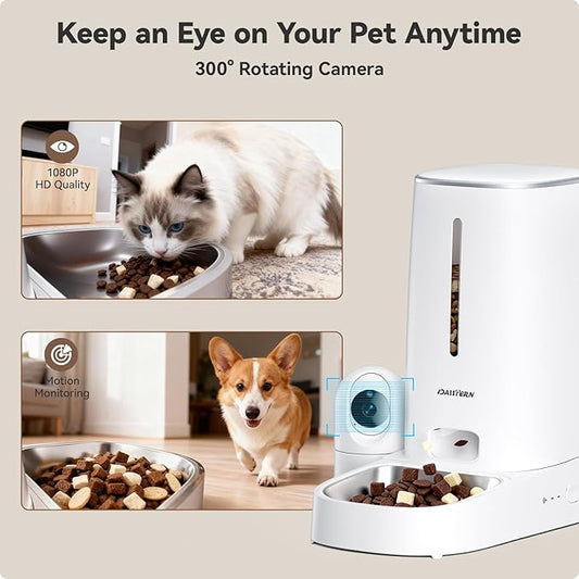 Automatic Cat Dog Feeder 4L with Camera, 1080P HD Video with Night Vision, Removable Camera, 2.4G/5G WiFi Smart Pet Food Dispenser with AI Function(Sub Required), 2-Way Audio, Tuya APP
