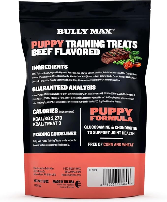 Bully Max Puppy Training Treats - Soft Chews Dog Food Supplements & Vitamins for Brain, Skin & Coat Health - Glucosamine & Chondroitin for Joint Support – Multivitamin Food Topper for Puppies - 1 Bag