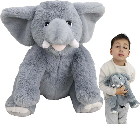 GOOC Kawaii Stuffed Smile Elephant Animal Cute Sitting Fuzzy Baby Elephant Plush Toy Gray Fluffy Doll Gift for Kids or Lover 10 Inch