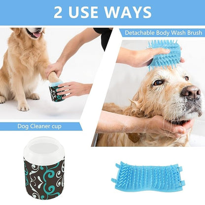 Dog Paw Cleaner Cups for Dogs Pet Foot Washer Paw Scrubber for Medium Small Dogs Cats Cleaning Cup Floral Ethnic Retro