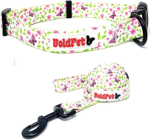 Dog Collar and Leash Set - Durable Polyester Material -Adjustable -Safe Metal Buckle-Cute Summer Dog Leash and Collar Set for Small, Medium and Large Dogs