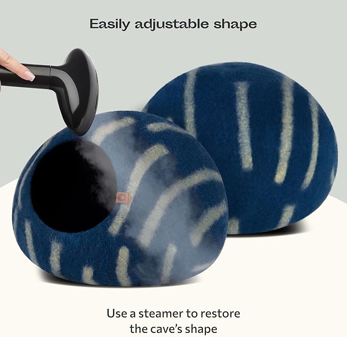 MEOWFIA Cat Cave – Premium Felt Cat Bed for Indoor Cats, Handmade 100% Merino Wool, Cat (Medium, Deep Azure)