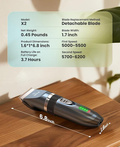 oneisall Quiet Cat Clippers for Matted & Long Hair, 2-Speed Cordless Pet Shaver Grooming Kit for Cats, Small Dogs & Animals (Blue)