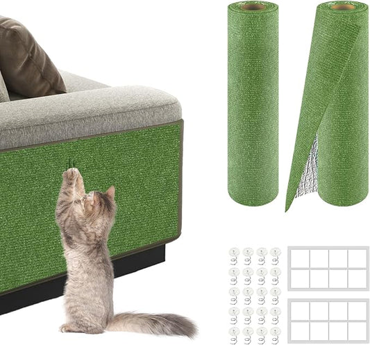 2Pack Total 78.7"x15.8" Cat Scratch Mat for Cat Couch Furniture and Wall Protector | Trimmable Self-Adhesive Carpet Climb Cat Scratcher for Covering Cat Tower and Replacement Pads (Green)