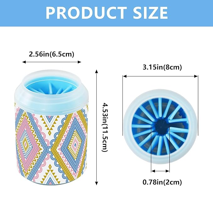 Dog Paw Cleaner Cups for Dogs Pet Foot Washer Paw Scrubber for Medium Small Dogs Cats Cleaning Cup Geometric Tribal Ethnic