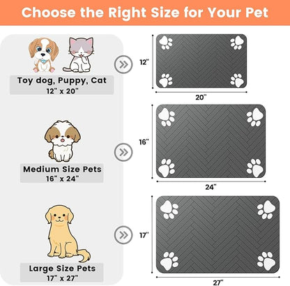 Pet Feeding Mat-Absorbent Pet Placemat for Food and Water Bowl, with Waterproof Rubber Backing, Quick Dry Water Dispenser Mat for Dog and Cat (20"x12", Striped Dark Gray)