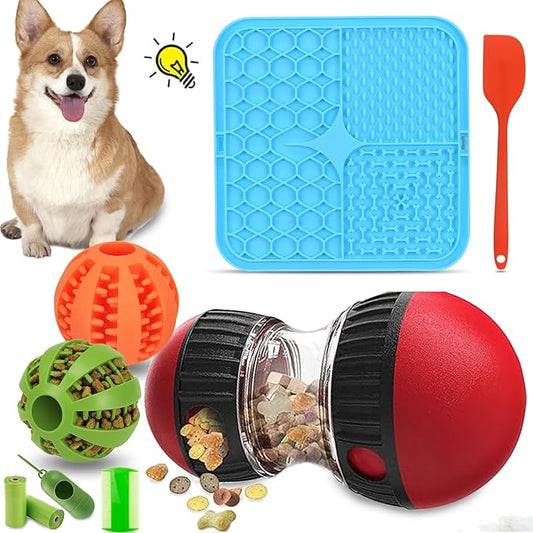 fyfracing 9-in-1 Interactive Dog Toys Set: Mental Stimulation Puzzle, Treat Dispenser Ball & Chew Toys，Lick Mat – Boredom Buster Combo to Keep Small, Medium Dogs Busy & Engaged