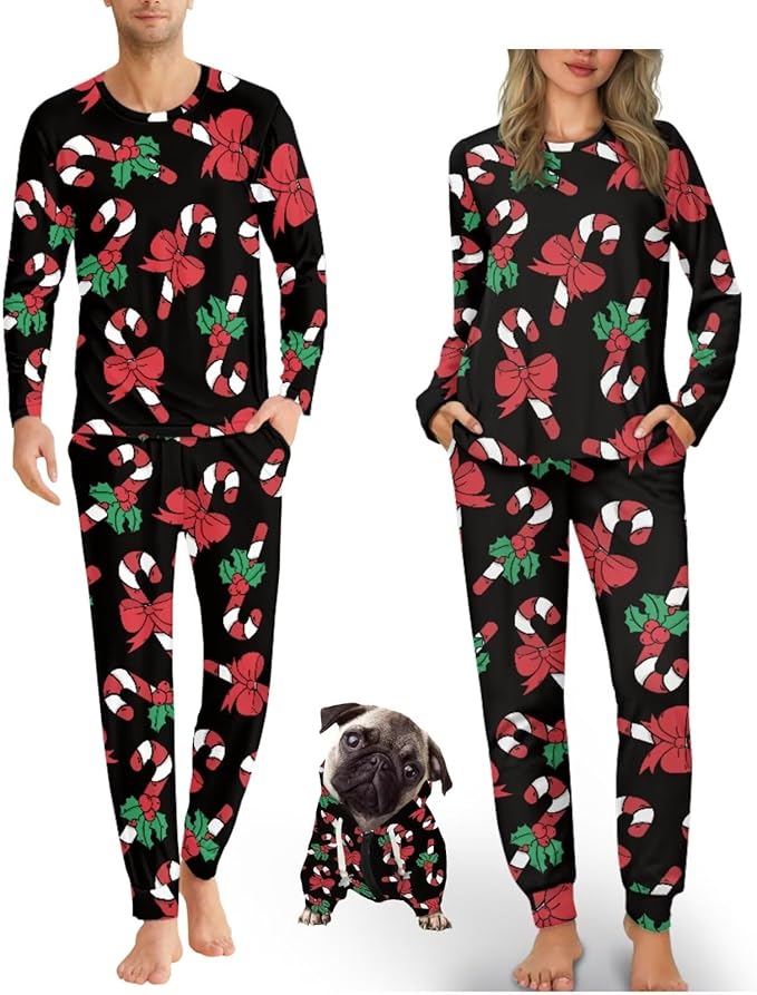 Christmas Family Pajamas Matching Sets with Pockets Dog Costumes for Small Dogs Long Sleeve Sleepwear Plus Size