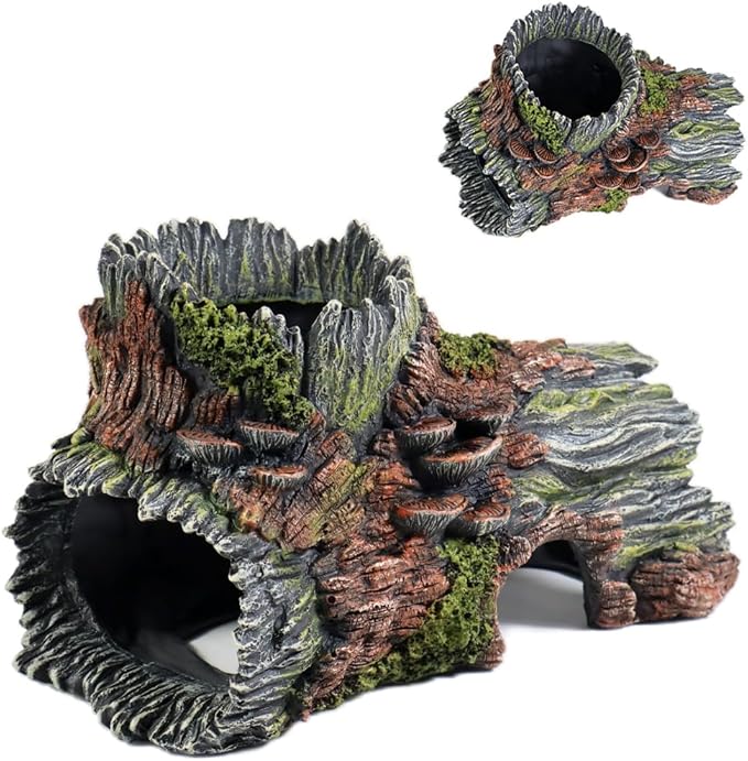 PTFJZ Aquarium Decorations Hollow Tree Trunk Fish Tank Accessories Stump Shelter for Betta Hideout Caves Driftwood for Aquarium Simulation Tree Decor with Holes