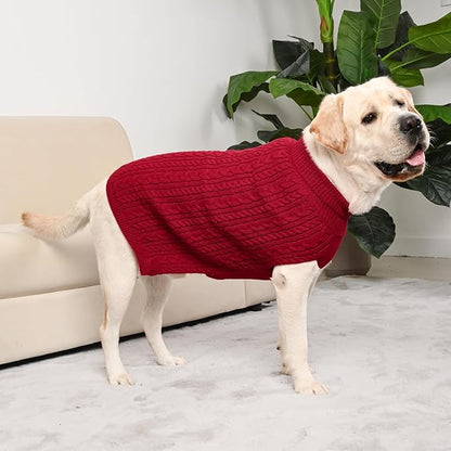 2 Pack Dog Sweaters for Big Dogs Turtleneck Pullover Cable Knit Large Size Stretch Clothes Pitbull Labrador Bulldog Doberman Boy Girl Pets Winter Clothes (XXL, Red & Green)