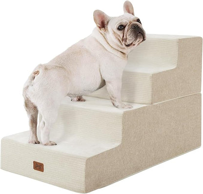 Dog Stairs for High Bed, Dog Steps for Bed Couch Sofa, 35D Foam Extra Wide Pet Steps for Small Dogs and Cats, Pet Stairs with Non-Slip Bottom Beige, 4 Steps