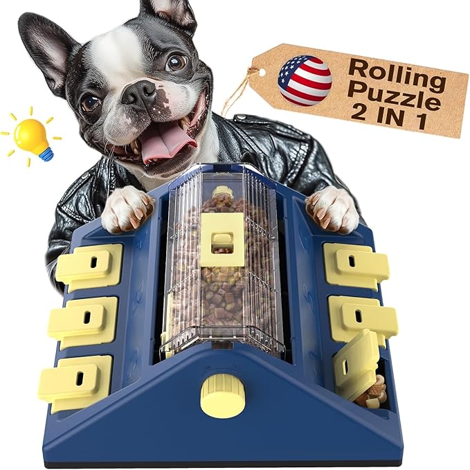 KADTC 2 Levels of Challenge,Large Size,Paw-Activated Rolling Dog Puzzle Feeder Toy,U.S. Brand & Design,Treat Puzzles Feeding for Small Medium Dogs Mental Stimulation Puppy Food Slow Dispenser Toy