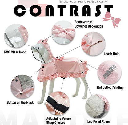 MAMORE Dog Raincoats, Waterproof Dog Rain Jacket with Clear Hood, Adjustable Reflective Lightweight Breathable Pet Rain Poncho for Small Medium Large Dogs (Pink, X-Large)