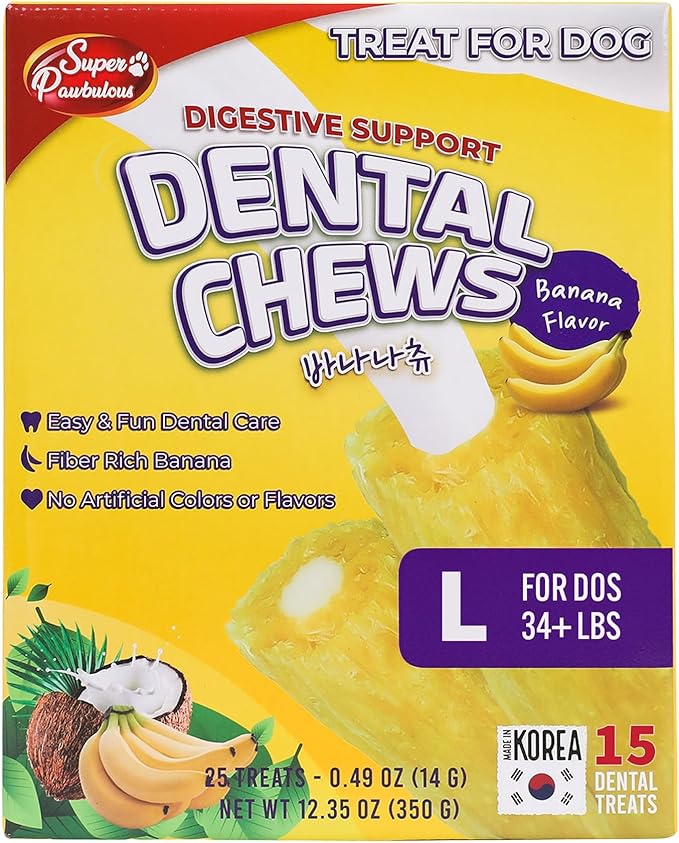 SuperPaw Dental Chews for Dogs - Healthy Dog Dental Treats for Teeth and Gums, Natural Chew Toy Alternative, Teeth & Gum Cleaning - Large, Banana, Pack of 1