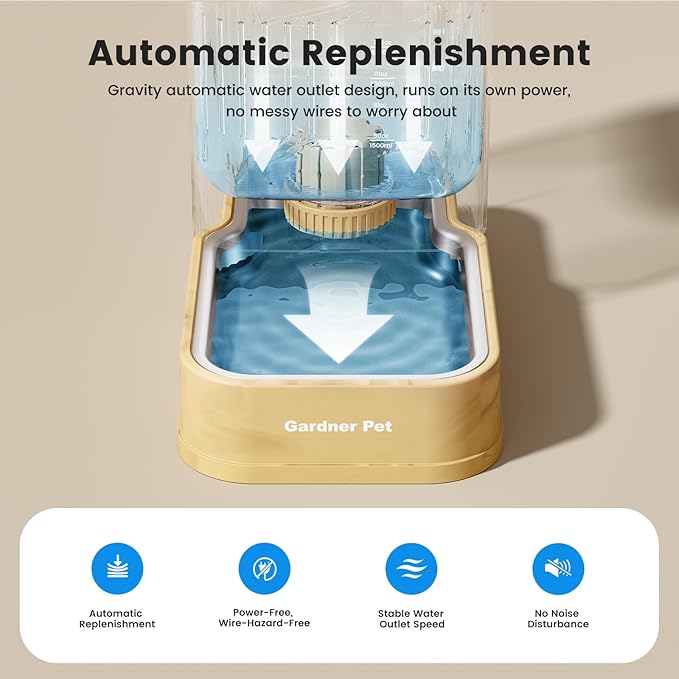 Gardner Pet 2.2 Gallon Automatic Dog Water Bowl Dispenser 8.5L Gravity Water Feeder with Stainless Steel Bowl & Maifan Stone Filter, BPA-Free for for Cats and Dogs (Brown, 2.2 Gallon)