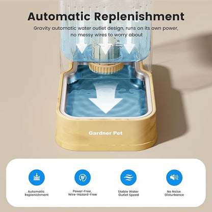 Gardner Pet 2.2 Gallon Automatic Dog Water Bowl Dispenser 8.5L Gravity Water Feeder with Stainless Steel Bowl & Maifan Stone Filter, BPA-Free for for Cats and Dogs (Brown, 2.2 Gallon)