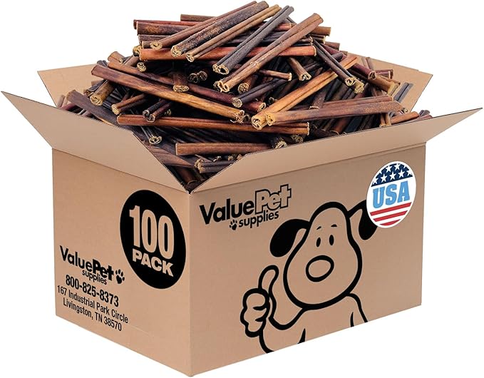 ValueBull USA Collagen Sticks for Small Dogs, 6 Inch Extra Thin Chews, Natural Dog Treats, 100 Count Bulk Pack - Promotes Joint, Skin & Coat Health with Glucosamine and Chondroitin
