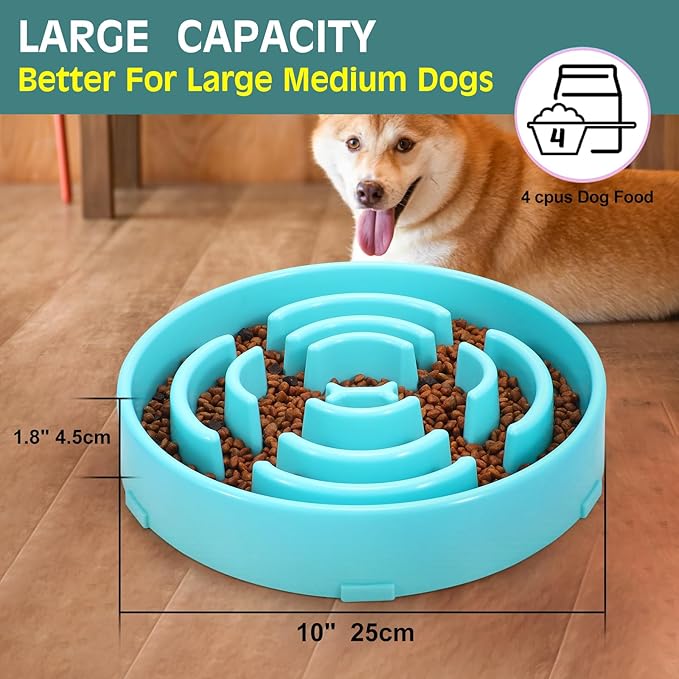 WHIPPY Large Slow Feeder Dog Bowls for Large Medium Dogs Anti-Chocking Slow Feeding Maze Dog Food Bowl Slow Eating Interactive Bloat Stop Puzzle Bowl,Sky Blue
