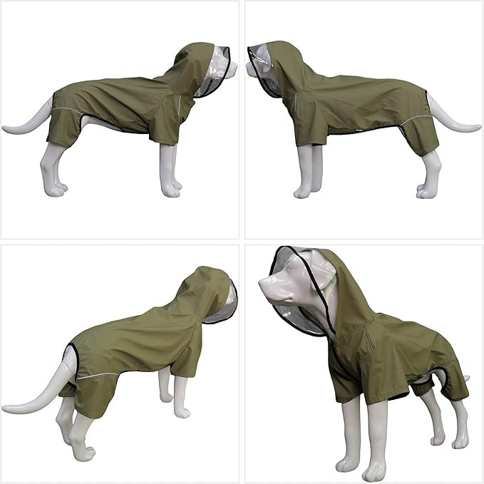 Four-Legged Full Coverage Waterproof Dog Raincoat with Reflective Features Pet Raincoats for Large Medium Small Dogs Khaki S