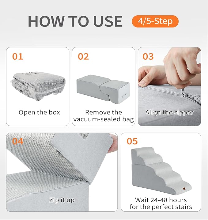 Made4Pets Dog Stairs Ramp for Bed 19.7" H, 4-Step Dog Steps for High Bed Couch Sofa Climbing, 35D Foam Pet Steps for Small Dogs and Cats, Non-Slip Bottom Pet Stairs, Light Grey