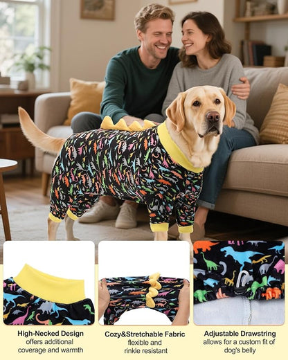 CuteBone Dinosaur Costume Dog Pajamas, Stretchy Spandex Crystal Velvet Sleepwear Coat for Small Dogs, Soft & Warm Pet Outfit Clothes for Cold Weather, Cozy Pullover Design COSP01-3XL