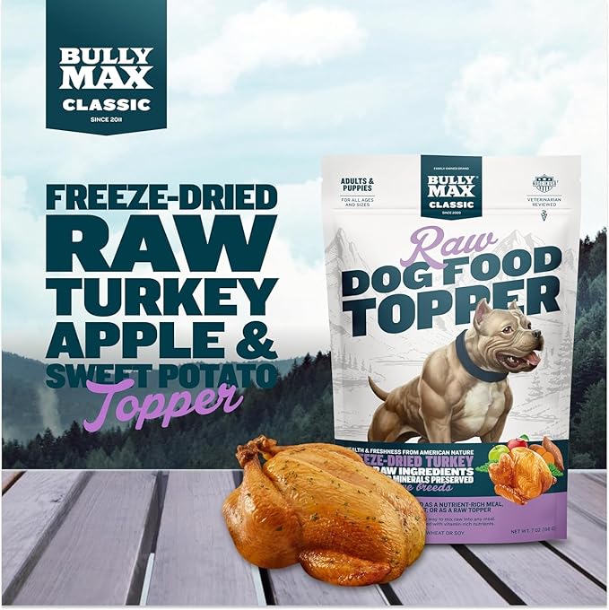 Bully Max Freeze-Dried Raw Dog Food Toppers for Puppies & Adult Dogs - 4 Variety Pack Puppy Treat or Dog Meal Enhancers with Fruits & Veggies - Rich in Vitamins & Minerals for Small & Large Breed Dogs