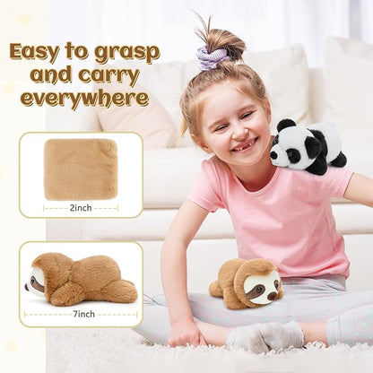 Tezituor Portable Magnetic Panda and Sloth Plush Toys Set - 7" Shoulder Magnets Stuffed Animal Interactive Play - Gift for Girls, Boys, Kids