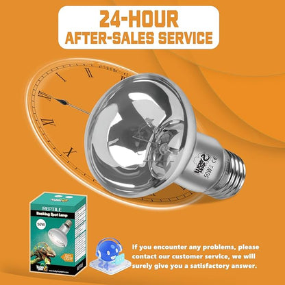 LUCKY HERP Heat Lamp Bulbs, UVA Intense Basking Spot Light Reptile Heat Lamp(Clear) 50W, Simulated Natural Sunlight Heat Lamp Bulbs for Reptile, Bearded Dragon, Amphibian, Turtle, Snake, Lizard