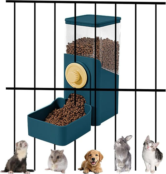 Auto Gravity Food Dispenser for Cage Hanging, 41OZ Capacity Hanging Automatic Pet Cage Feeder, Food Bowl for Cats Dogs Rabbit Ferret Chinchilla Bird Hedgehog Guinea Pig (Dark Blue)