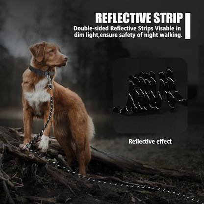 lynxking Long Dog Leash Reflective 15ft 30ft 50ft Check Cord Training Lead Padded Handle Heavy Duty Rope for Puppy Small Medium Large Dogs (Black, 50ft x 3/8inch)